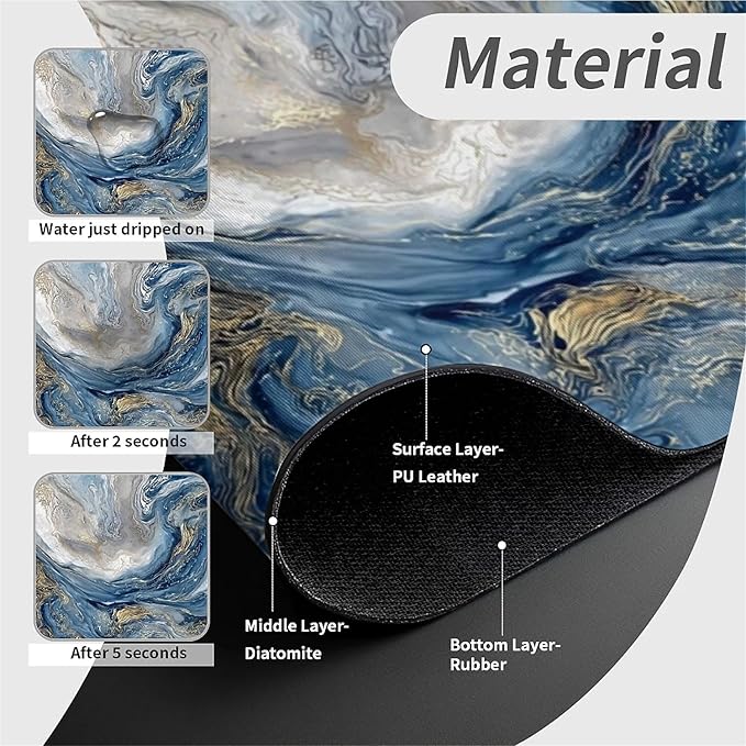 Kitchen Sink Splash Guard，Abstract blue white marble Faucet Mat Sink Gadgets-Super Absorbent Fast Drying Mat Drip Catcher for Kitchen, Bathroom,Sink Mat, Dish Drying Mat, Bathroom(15" X 5.5" )