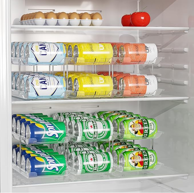 Stackable Soda Can Organizer for Refrigerator, Soda Can Dispenser Water Bottle Organizer, Fridge Organizer & Stackable Drink Organizer for Fridge(3 Tier - Hold 9)