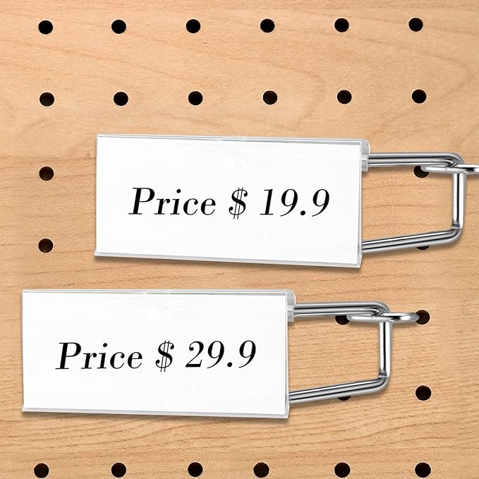 Thyle 100 Pcs Metal Scan Hook with Label Holder for 1/8" to 1/4" Pegboard, Peg Board Hooks with Price Tag, Pegboard Wall Accessories, Metal Hooks for Home Garage Retail Display Supplies (8 Inch)