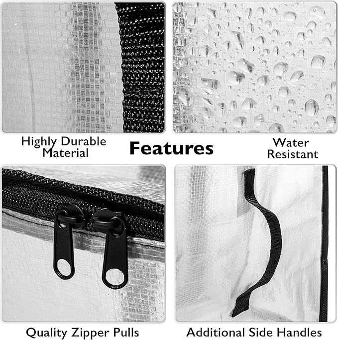 ClearSpace Heavy Duty Moving Bags or Storage Bags – Clear Storage Bins with Lids, Large Moving Boxes with Backpack Straps & Zippers – Packing Bags & Moving Supplies for College Dorm- 4 Pack