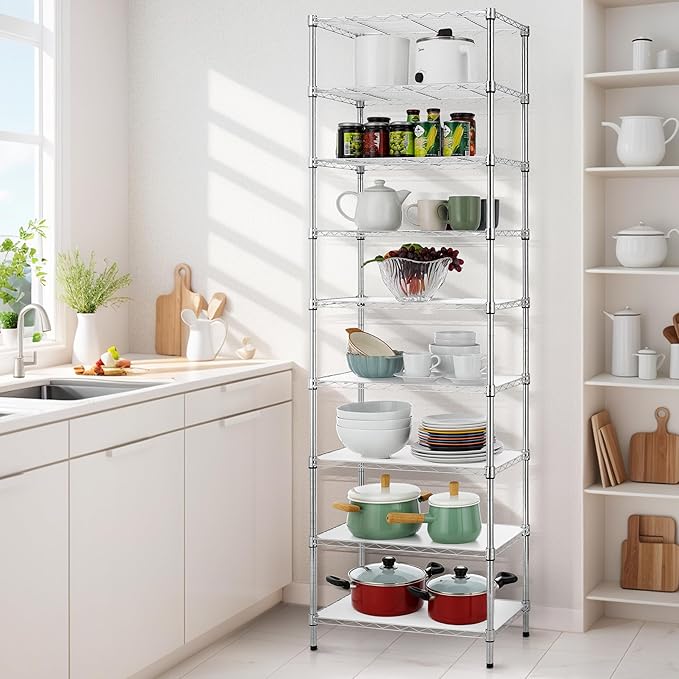 Finnhomy 9-Tier Wire Shelving Unit Adjustable Steel Wire Rack Shelving, 81 Inches Height 9 Shelves Metal Storage Rack, Pantry Shelves for Storage with PE mat, NSF Certified, Chrome