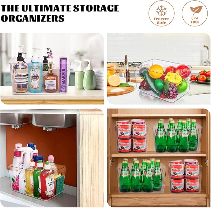 Joymeezo Clear Plastic Storage Bins-6 Pack Large Pantry Organizers and Storage Containers for Kitchen, Bathroom, Under-Sink, Office, Closet, Garage, Freezer and Snack
