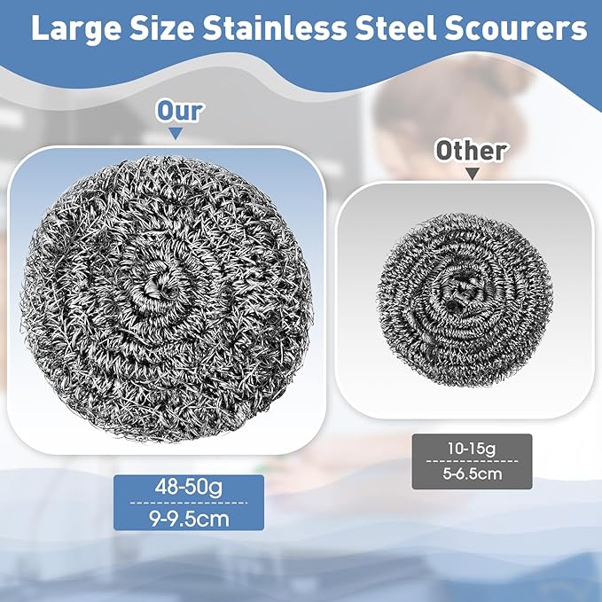 Roshtia 72 Pcs Stainless Steel Scrubber Bulk Large Steel Wool Scrubber 50 Gram Stainless Scourers Sponges Scouring Pads for Cleaning Dishes, Stoves, Pots, Pan, Cooker Hoods