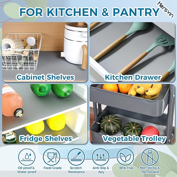 Hersvin Shelf Liner, 20" x20' Non-Adhesive Drawer Liners EVA Kitchen Cupboard Cabinet Covering Undersink Mat Washable Fridge Lining Paper (Gray/Diamond)