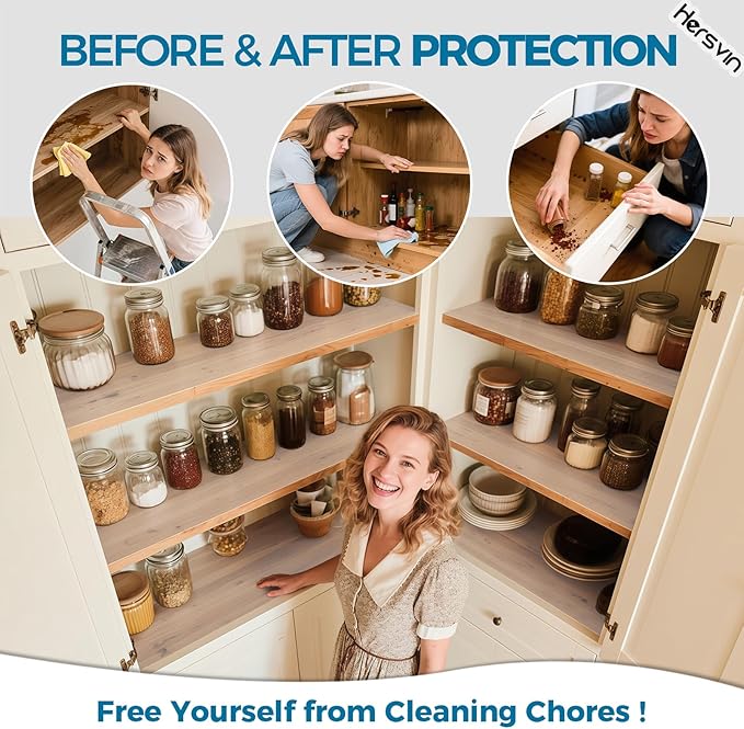 Hersvin Shelf Liners 18 in x 20 ft Drawer Mats Non-Adhesive Cupboard Protector Kitchen Cabinet Lining Fridge Liner (Clear/Diamond)