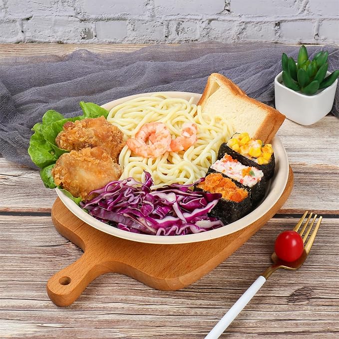 JAYEEY 24 oz Round Disposable salad bowls with lids,Sugarcane Paper Bowls take away food containers Bagasse Plant Fibers 50 Pack