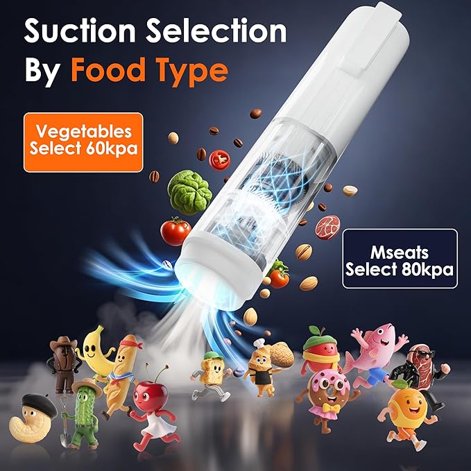 Compact Vacuum Sealer for Food (Contains 30 Reusable Seal Bags) Featuring LED Pressure Display, Ultimate Suction Power, Handheld Vacuum Sealer Machine, Portable Food Sealer