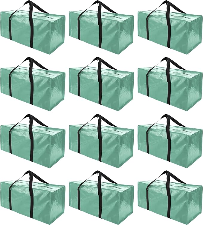12 Pack Extra Large Moving Bags with Zippers & Carrying Handles, Heavy-Duty Storage Tote for Space Saving Moving Storage, Fold Flat, Alternative to Box and Bin,Teal