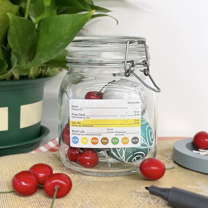 L LIKED Dissolvable Food Labels 2”x 3" No Residue Food Storage Labels for Kitchen，Washable Mason Jar Labels, Bottle Labels Easy to Write -500 Labels(Matte White…