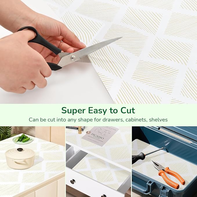 Drawer and Shelf Liner for Kitchen 11.8in x 20FT, Non-Slip Non-Adhesive Cabinet Liners for Cupboard, Dresser, Shelves, Tool Box, Pantry, Thickened Easy Install, Strong Grip, Yellow&White