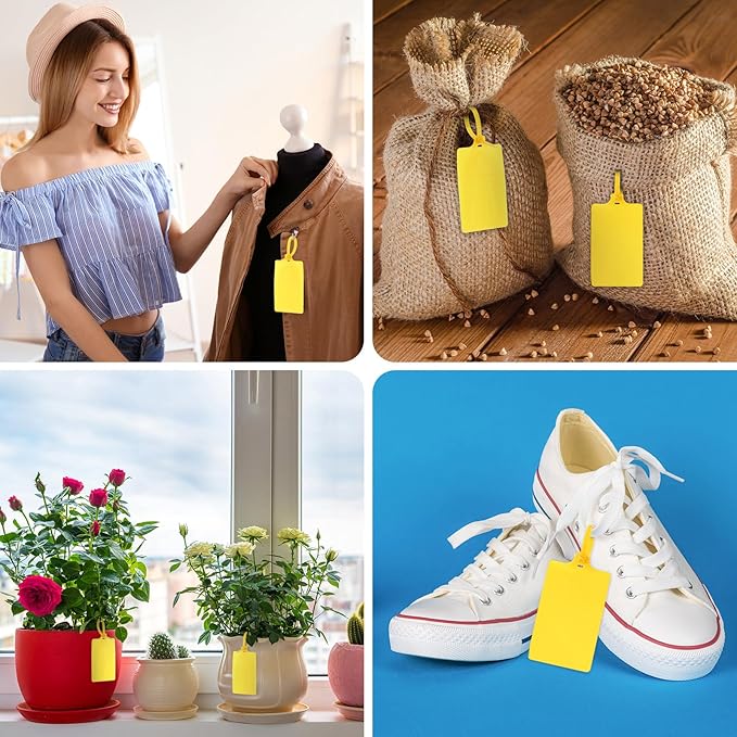 Chunful 500 Pcs Blank Plastic Tags Shipping Tags 3.94"x 2.36" Waterproof Sealing Shipping Labels Bulk Writable Hanging Tag Ties Sealing Strap Reusable Mark Labels for Keys Luggage Logistic(Yellow)
