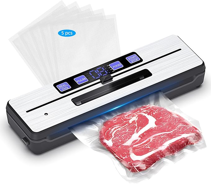 Vacuum Sealer Strong Vacuum Sealer with 6 Modes, Vacumm Sealer with Removable Drip Tray, Cutting Blade and Two Heating Wires