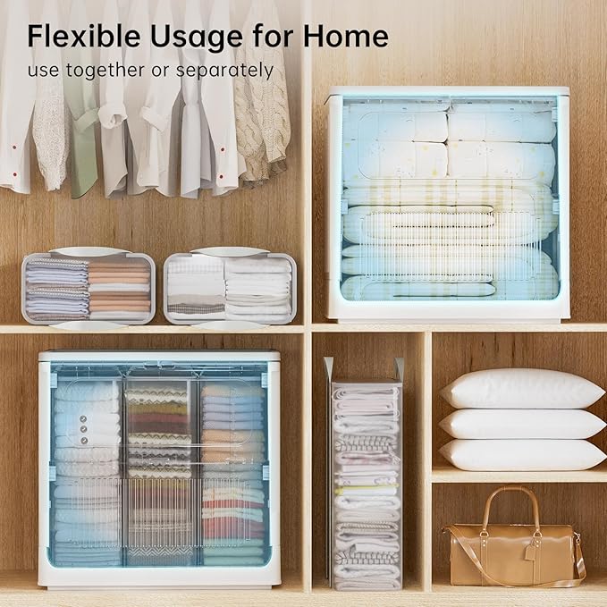 HAIXIN HOME 130L Stackable Storage Bin with 3 Storage Bags for Sorting and Organization, Foldable Storage Box with Wheels, Large Blanket Storage Container for Comforters, Bedding, Seasonal Clothing