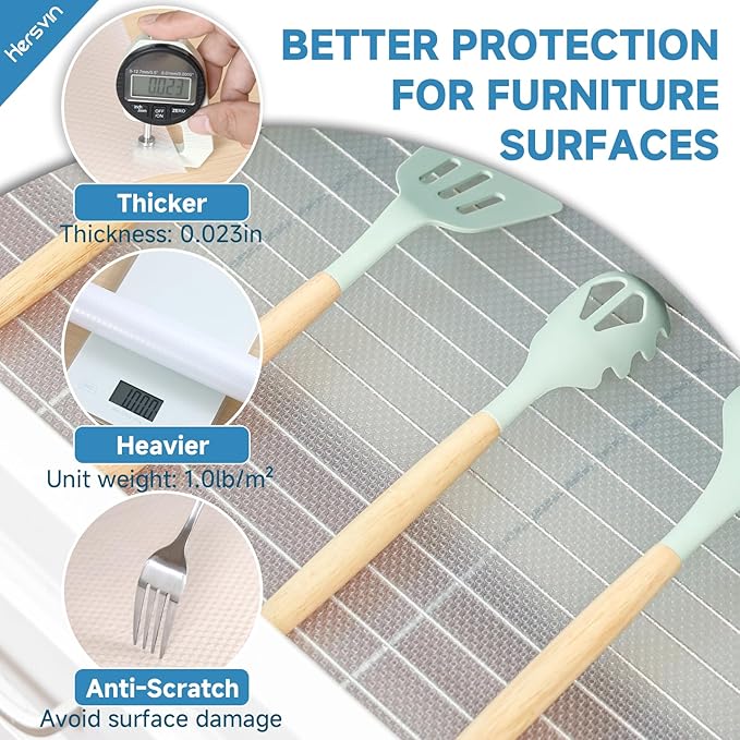 Hersvin Shelf Liners 16 in x 20 ft EVA Drawer Mats, Non-Adhesive Cupboard Protector, Kitchen Cabinet Lining Fridge Liner (Clear Flat Dot, 40.7x610cm)