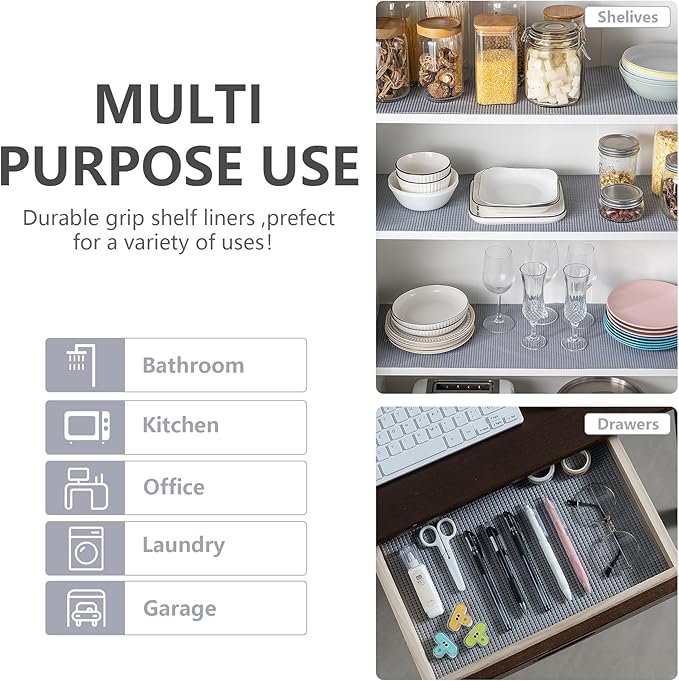 Shelf Cabinet Liner,Drawer Liners Non Adhesive Easiest Install Mat, Strong Grip Bottom,Easy Clean Non Slip Shelving Liner for Kitchen Cabinets (White, 17.5IN X10FT)