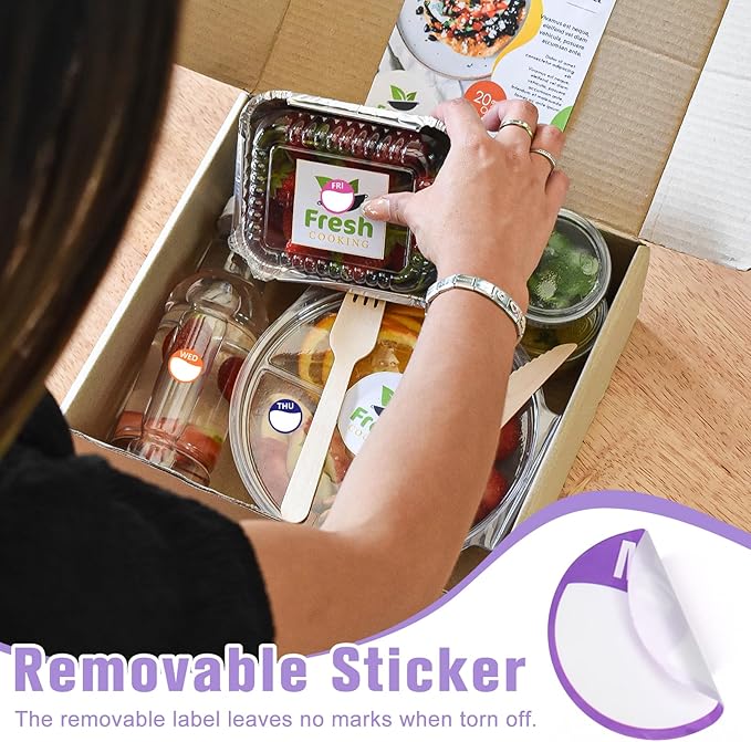 3500 PCS 7 Days of The Week Stickers 1 Inch Sticker Roll Dispenser Holder Acrylic Day Dot Dispenser Food Date Labels Stickers Monday to Sunday for Kitchen Restaurant Expiration Date