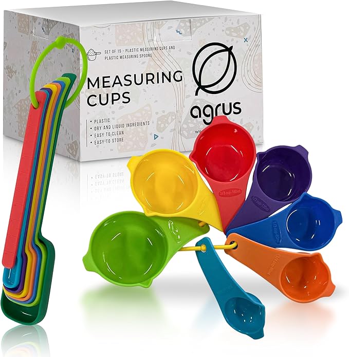 AGRUS Measuring Cups and Spoons Set of 9, Utensils for Dry and Liquid Ingredients, Copper Kitchen Accessories, Rose Copper Decor for Home, Stackable, Sturdy Stainless Steel (Multicolored)