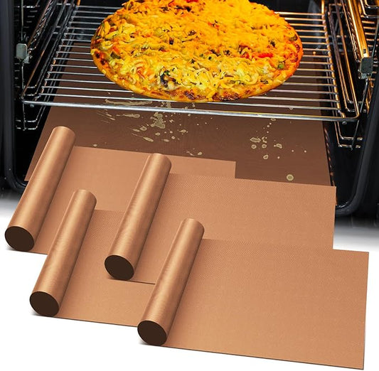 Oven Liners for Bottom of Oven, 4 Pack Resuable Heavy Duty Teflon Oven Mat, Non Stick Oven Mats for Bottom of Electric Oven Gas Oven Toaster Stove Top Protectors Microwave Stove Grill, Easy to Clean