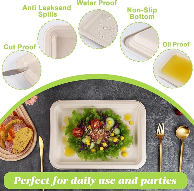 Xvvirnt 50 Pack 14 Inch Disposable Food Trays, Compostable Extra Large Paper Plates, Heavy Duty Large Paper Platter Plates, Platters Trays for Serving Crawfish Lobster, Crab, Seafood Boil