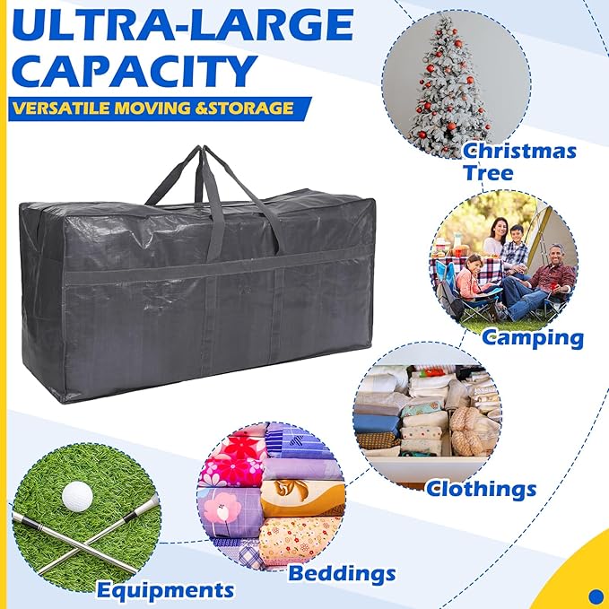 4 Pcs 66 Gallon Extra Large Moving Bags Heavy Duty Storage Bag with Strong Zipper Handle Foldable XXL Jumbo Storage Tote Packing Moving Box for College Dorm Travel Cloth Duffle (Gray)