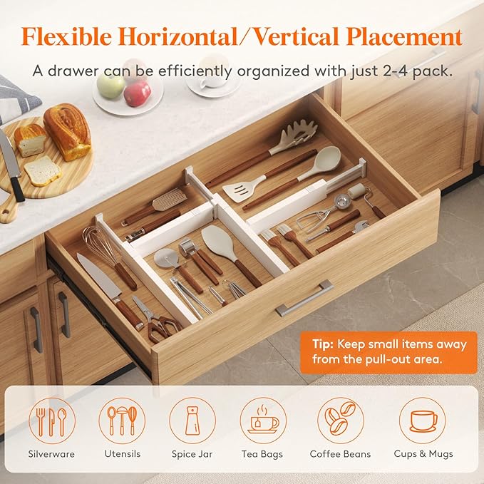 Lifewit 12 Pack Kitchen Drawer Dividers 2.36" High, 11"-17" Adjustable Drawer Organizer for Utensils/Clothes/Makeup, Plastic Expandable Separators in Dresser/Bedroom/Bathroom/Office Storage