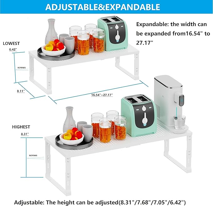 Wobmmi Expandable Spice Rack,Stackable Storage for Cabinet, Multi-Functional Kitchen Shelving,Height-Adjustable,Sustainable Organizer Solution(3Packs/White/Medium)
