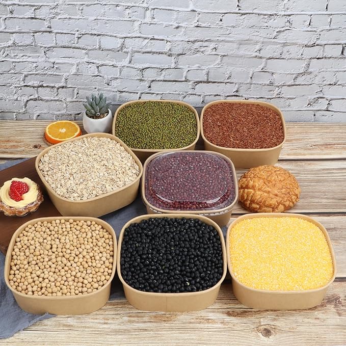 JAYEEY 34 oz Disposable Kraft paper bowls with lids,Food containers Soup Bowls Party Supplies Treat Bowls 50 Pack
