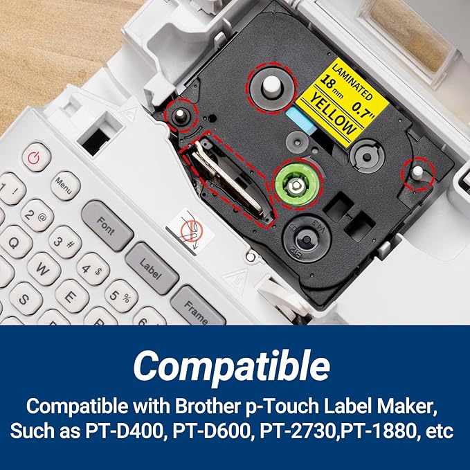 Labelife 18mm Yellow Label Tape TZe-641 Replace for Brother P Touch TZe TZ Tape 18mm 0.7 Laminated Yellow 3/4'' TZe641 TZ641 for Ptouch PTD600 PTD400AD PT1880 Label Maker, 4-Pack