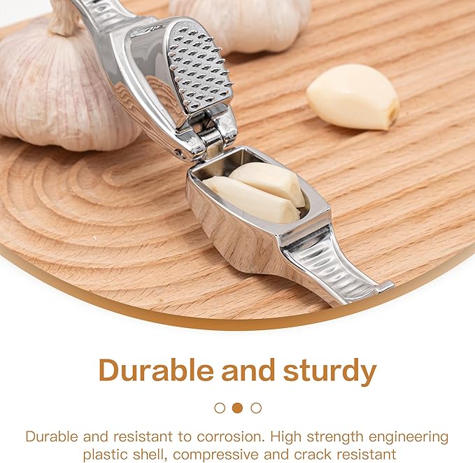 Huakai Kitchen Premium Garlic Press - Zinc Alloy Garlic Press effortlessly crushes garlic cloves, ginger chunks, nuts, and seeds. Comfortable to use and dishwasher safe.
