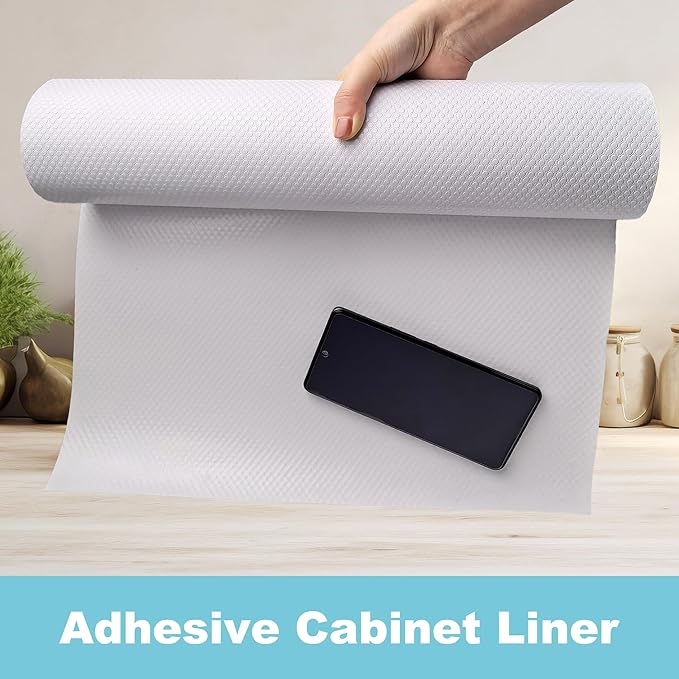 PABUSIOR Adhesive Cabinet Drawer Liner: Peel and Stick White Contact Paper 10" W x 300" L - Non-Slip Waterproof Kitchen Shelf Liner for Pantry Shelves Cupboard