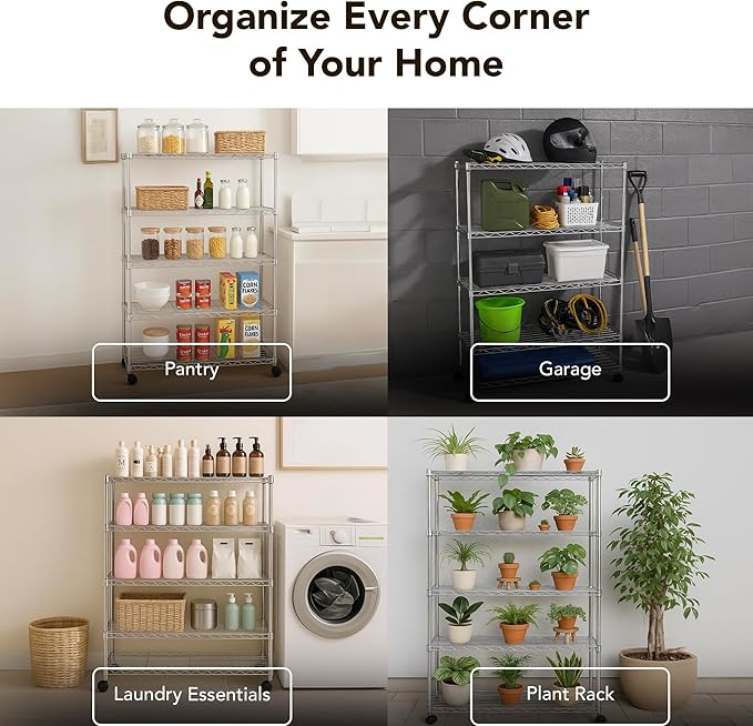 Displays By Jack 5 Tier Heavy Duty Wire Shelving Unit Storage Rack for Products Plant Pantry, Garage, Laundry Racks Durable Shelf Organizer Shelves Stand 14" W x 30" L x 60" H, Chrome