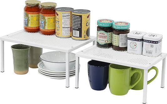 Simple Houseware Expandable Stackable Kitchen Counter Shelf Organizer, White, Metal Top, 11.25"L x 7.9"W x 5.4"H