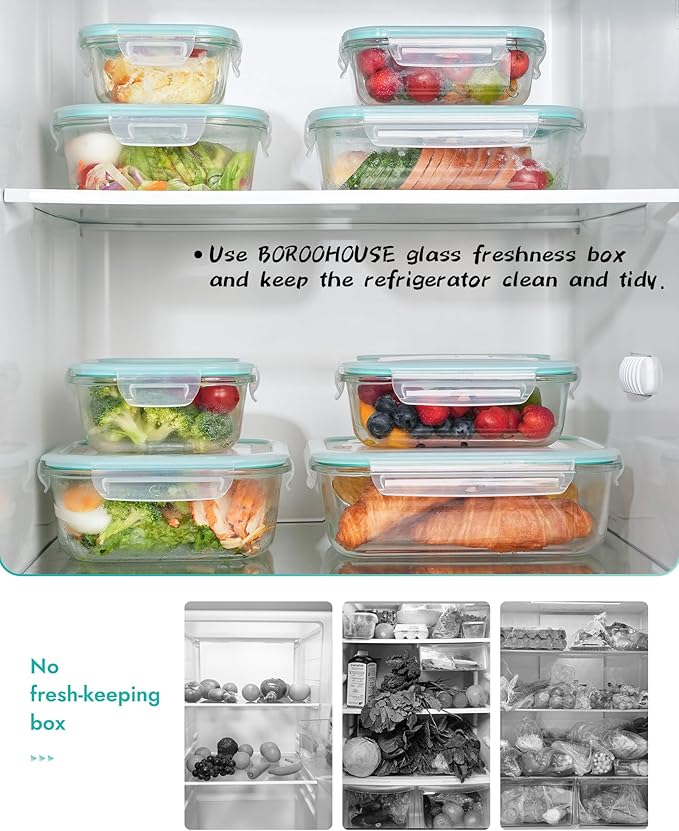 BOROHOUSE 6-Piece Borosilicate Glass Food Storage Containers Set with Airtight Lids - Oven, Microwave & Freezer Safe, Leak-Proof, BPA-Free - Baking, Meal Prep & Gift Ready