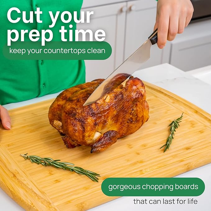 GREENER CHEF 20 Inch XL+ Organic Bamboo Cutting Board - Extra Large Butcher Block for Kitchen, Meat, Veggies, Charcuterie with Deep Juice Grooves & Lifetime Replacements