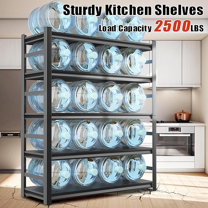 2500LBS Heavy Duty Metal Shelving Unit, 5-Tier Adjustable Kitchen Storage Shelves, Large Pantry Organization Rack for Microwave & Appliances, No-Bolt Utility Rack, 35.4" W x 15.8" D x 72" H