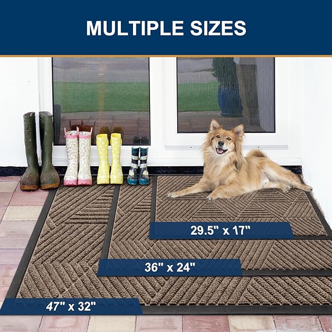 Smiry Front Door Mat Outside Entrance, Heavy Duty Sturdy Natural Rubber Doormat, Trap Dirt and Moisture, Easy Clean Low Profile Welcome Floor Mats for Indoor Outdoor Entry, 59x23 Inch, Brown