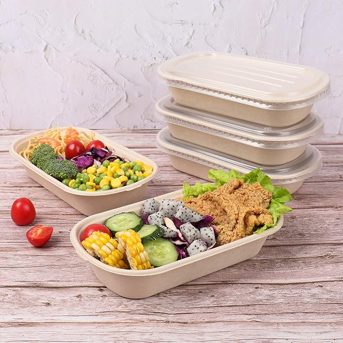 JAYEEY 23 oz Disposable salad bowls with lids, Sugarcane Fiber Paper Bowls take away food containers meal prep food storage deli container 50 Pack