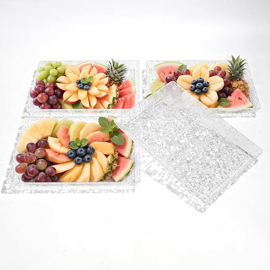 GLITCHCORE 4-Pack 11 * 7.8" Acrylic Tray Serving Platter for Party Trays for Serving Food,Fruit Plastic Serving Trays,Suitable for Home Kitchen and Outdoor Dessert, Cake, and Cookie Plating.