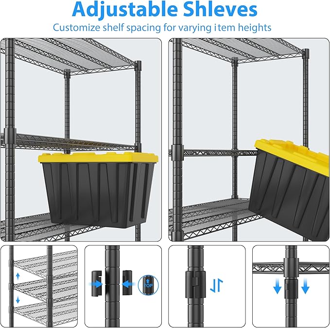 Homdox Heavy Duty Metal Shelves for Storage, 4 Tier Storage Racks and Shelving, Commercial Adjustable Wire Shelving Unit on Wheels, Garage Rack Pantry Shelves Kitchen Shelving, 24"x48"x72", Black