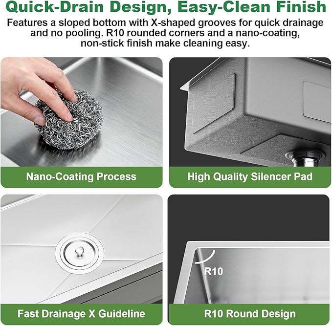 33x22 Inch Topmount or Drop In Kitchen Sink Worktation 16 Gauge Stainless Steel Single Bowl Kitchen Sink with Drainpipe, Silver