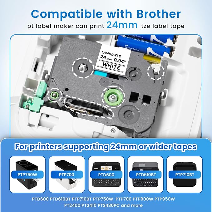 12 Pack Boxed Set TZe-251 Compatible with Brother P Touch 24mm 0.94” TZ Tape, for PT P710BT PTP750W, 1” Laminated White Label Maker Tape Tze251