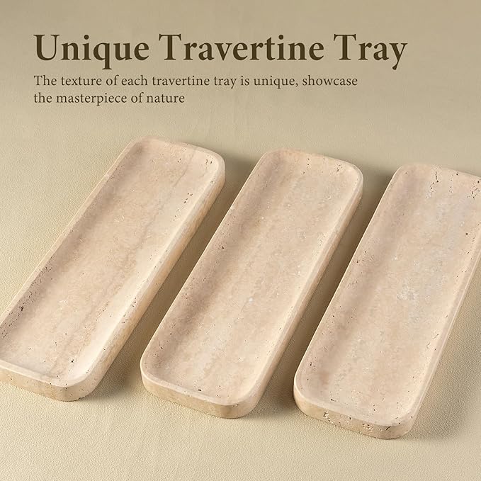 Koville Marble Tray, 12"x4" Marble Vanity Tray for Bathroom Kitchen Countertop Sink, Natural Stone Tray for Home Decor, Decorative Rectangular Narrow Catchall Tray for Jewelry Perfume
