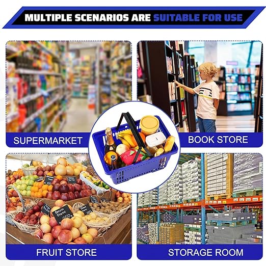 Set of 20 Blue Shopping Basket with Handles 18 L Plastic Grocery Basket 16.9 x 11.8 x 9.1 Inch Bulk Portable Hand Shopping Carts for Retail Store Supermarket Grocery Supplies