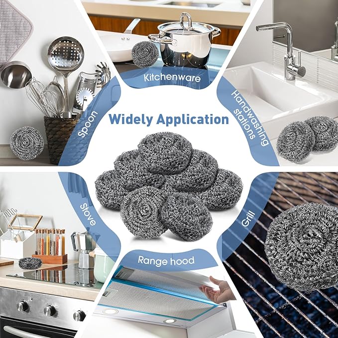 Roshtia 72 Pcs Stainless Steel Scrubber Bulk Large Steel Wool Scrubber 50 Gram Stainless Scourers Sponges Scouring Pads for Cleaning Dishes, Stoves, Pots, Pan, Cooker Hoods