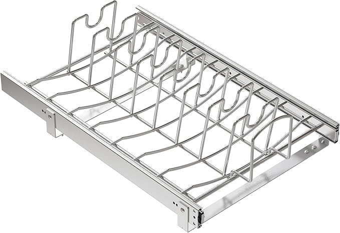 Slide Out Pot Lid Organizer Under Cabinet, Wire Dividers Kitchen Pull Out Pot Lid Storage Rack Holder, Full-Extension Rail 15" W*22" D