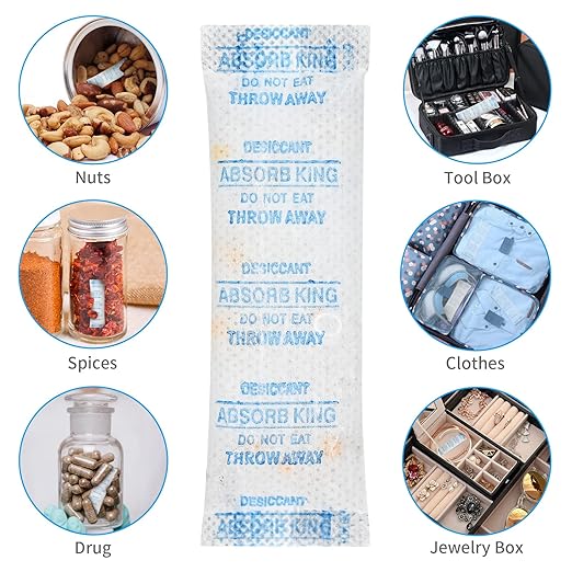 Moisture Absorbers – 250 Packs 5 Gram Silica Gel Packs Food Grade Desiccant Packs, Premium Desiccant Packets for Storage, Color Indicating Silica Gel for Spices, Jewelry, Shoes, Electronics, Tool Box
