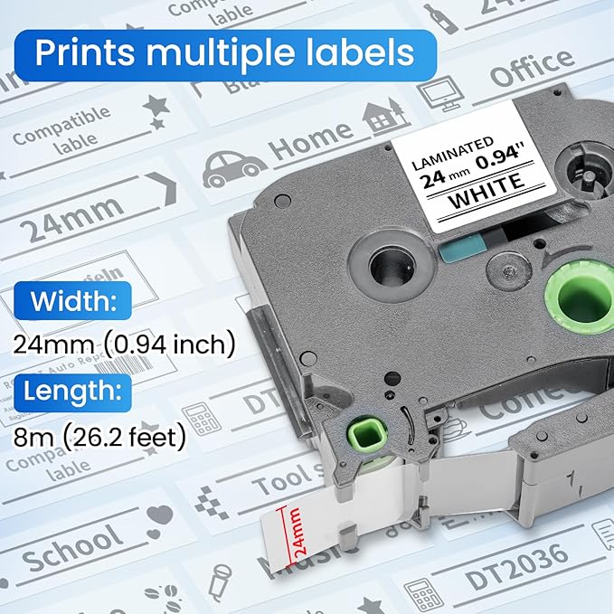 12 Pack Boxed Set TZe-251 Compatible with Brother P Touch 24mm 0.94” TZ Tape, for PT P710BT PTP750W, 1” Laminated White Label Maker Tape Tze251