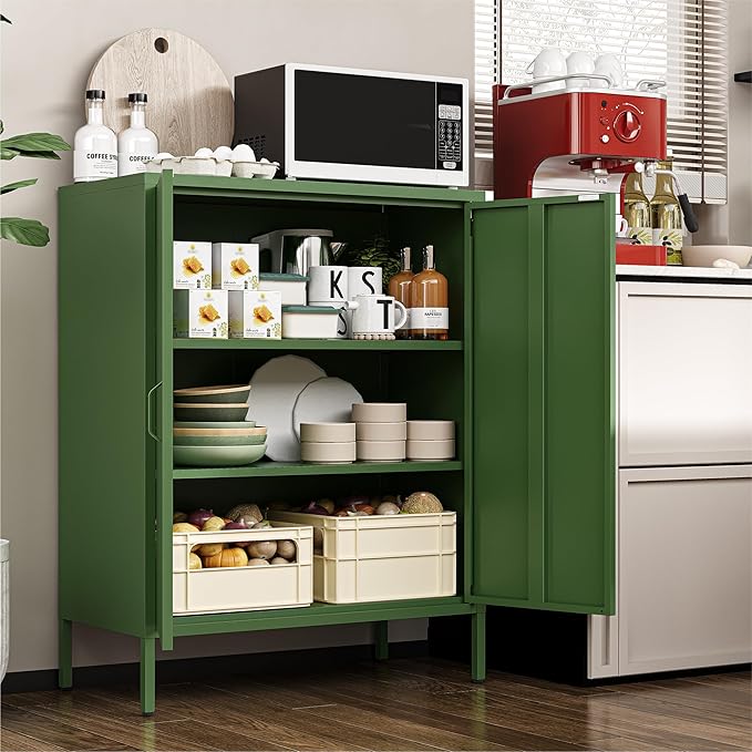 Metal Cabinet with 2 Doors and 4 Shelves，39.96" Tall Steel Office Cabinet,Bathroom Floor Locker for Office,Home,Garage,Gym,School (1PC,Forest Green)
