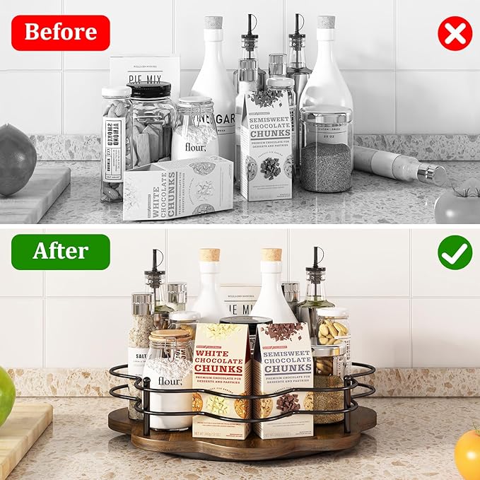 LIAISIMI 12" Lazy Susan Turntable Organizer,Round Wooden Lazy Susan Organization and Rotating Spice Rack for Dining Table,Pantry,Kitchen Countertop,Vanity,Cupboard and More.Heightened Version