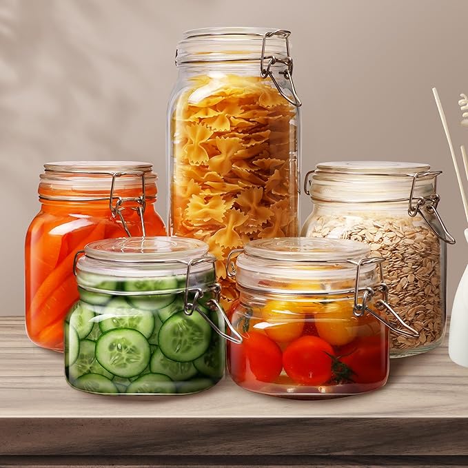 78oz - 3 Pack Square Glass Jars with Airtight Lid, Wide Mouth Mason Jars with Clamp Lids, Air Tight Glass Canisters, Best Food Storage Containers for Flour, Sugar, Cereal, Pasta, Rice, Coffee, Spice